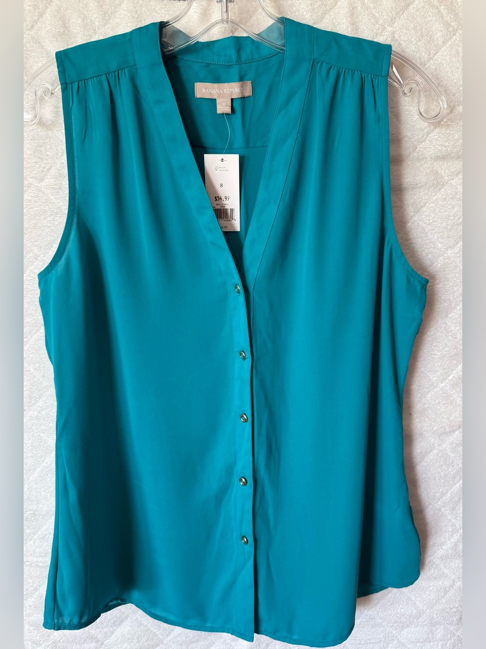 NWT Banana Republic Teal Sleeveless V-Neck Button Front Blouse Top Size 8